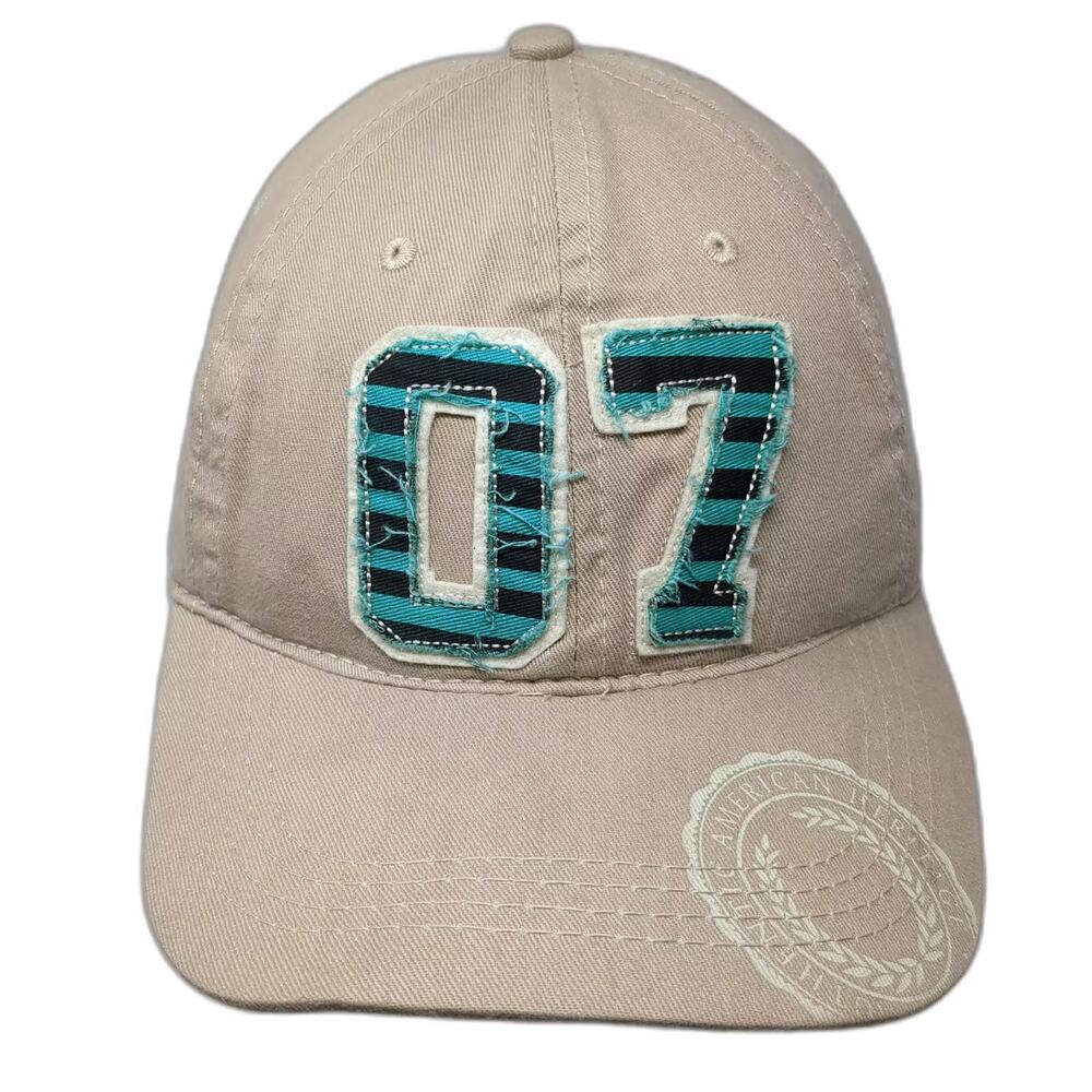 SO Baseball Cap Beige Blue Hat OS Slideback 07 Patches Distressed Graphic Logo